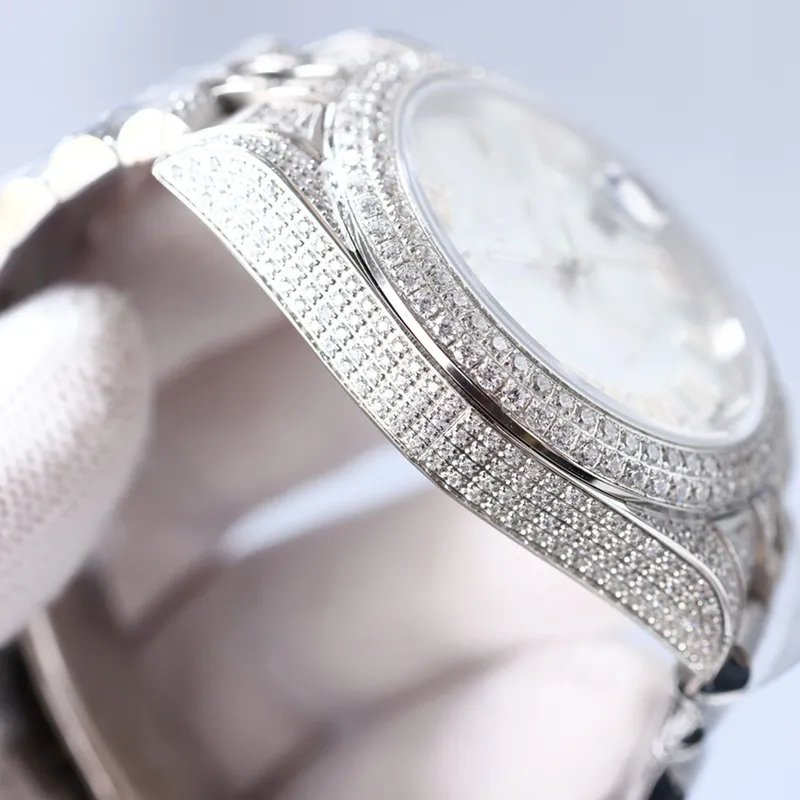 다이아몬드 시계 자동 기계식 남성 시계 41mm 다이아몬드 베젤 스테인리스 스틸 904L 실버 스트랩 비즈니스 Montre De Luxe Men 280E