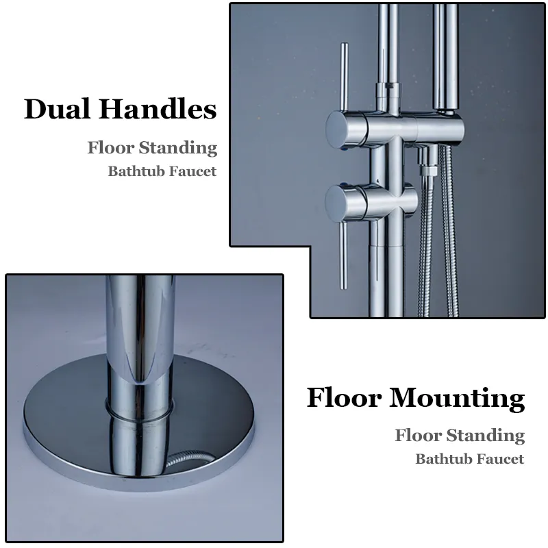 真鍮の床の自由なスタンディング蛇口のシングルハンドルデュアルコントロール冷たい湯たんぽミキサータップパラ浴槽シャワーバス