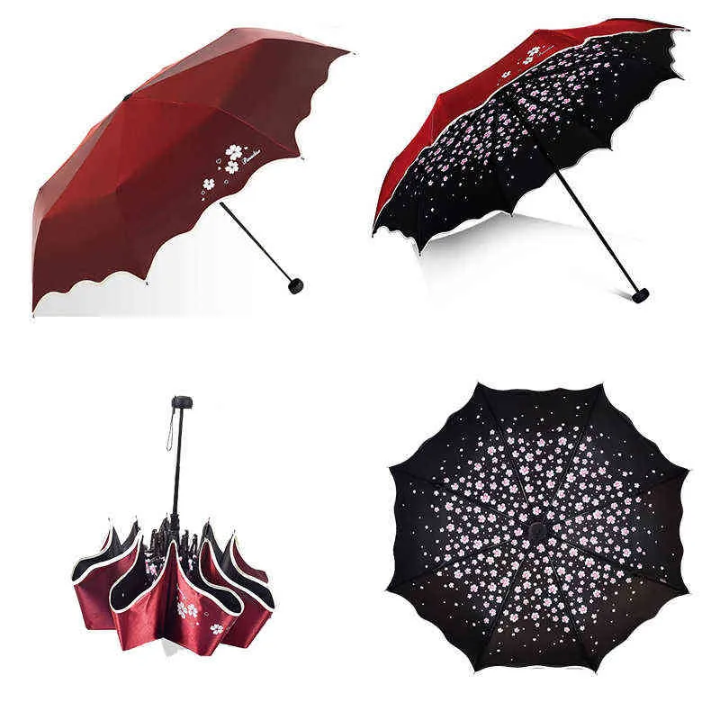 Bloem paraplu regen vrouwen mode volledige verduistering kleur flash gebakken prinses paraplu's vrouwelijke parasol creatieve geschenk bruiloft 211124