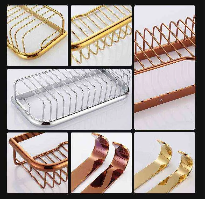 Tuqiu Gold bathroom Corner Shelf Soap Holder Dual Tier shelves Brass shampoo holder basket 211112