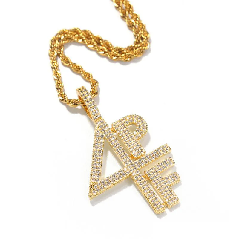 Herren Gold Silber vergoldet Halskette Iced Out Diamant 4PF Anhänger KettenLab Buchstabe Nummer Edelstahl Hip Hop Bling Ketten Schmuck197W