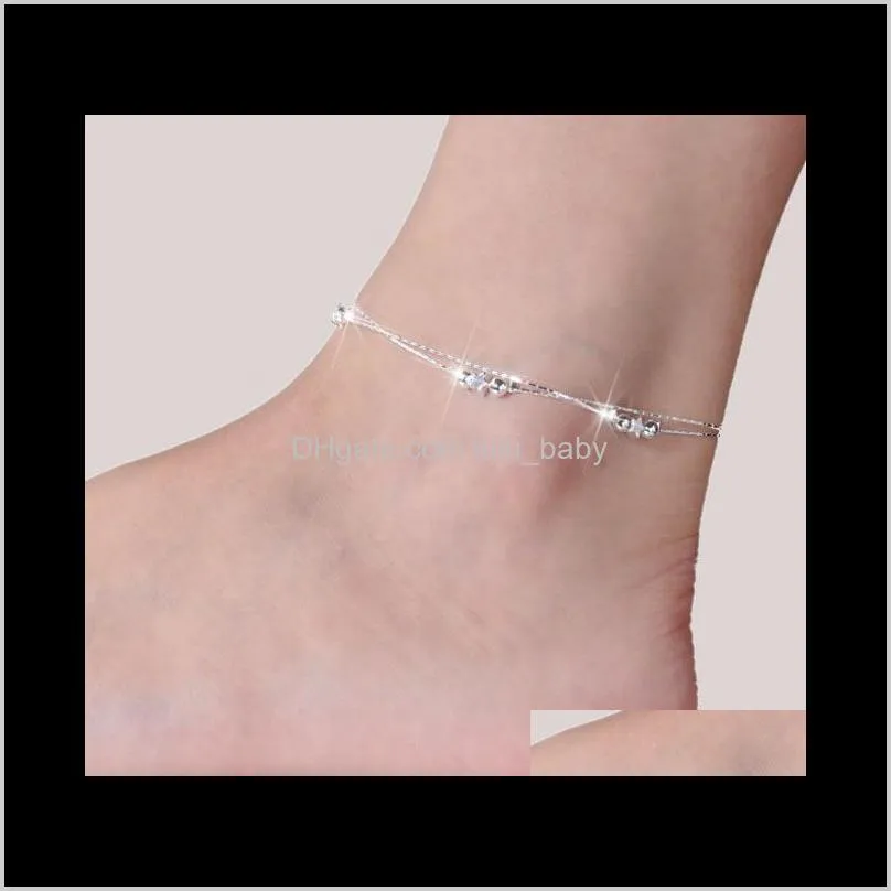 925 Sterling For Women Ladies Girls Unique Nise Sexy Sexy Simple Beads Chain Chevold Ankle Foot Jewelry Gift Jafjo Famob286m