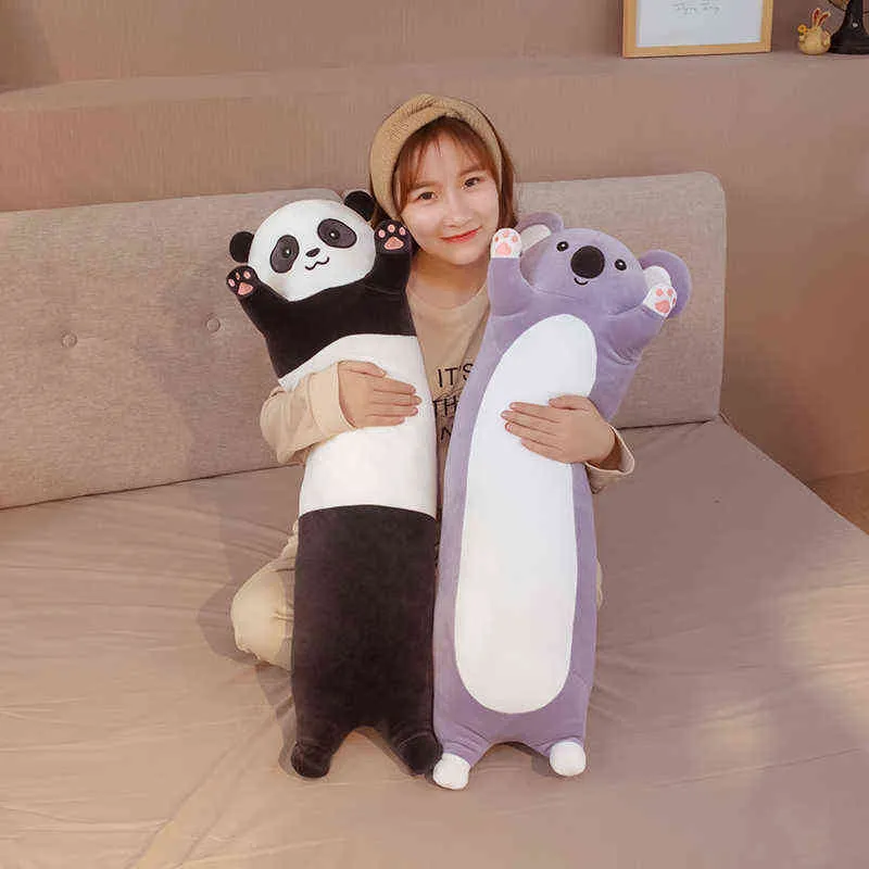 Long Géant Panda En Peluche Jouet Cylidrical Animal Bolster Oreiller Koala Ours En Peluche Peluche 70-130cm Enfants Dormir Amis Cadeau AA220314