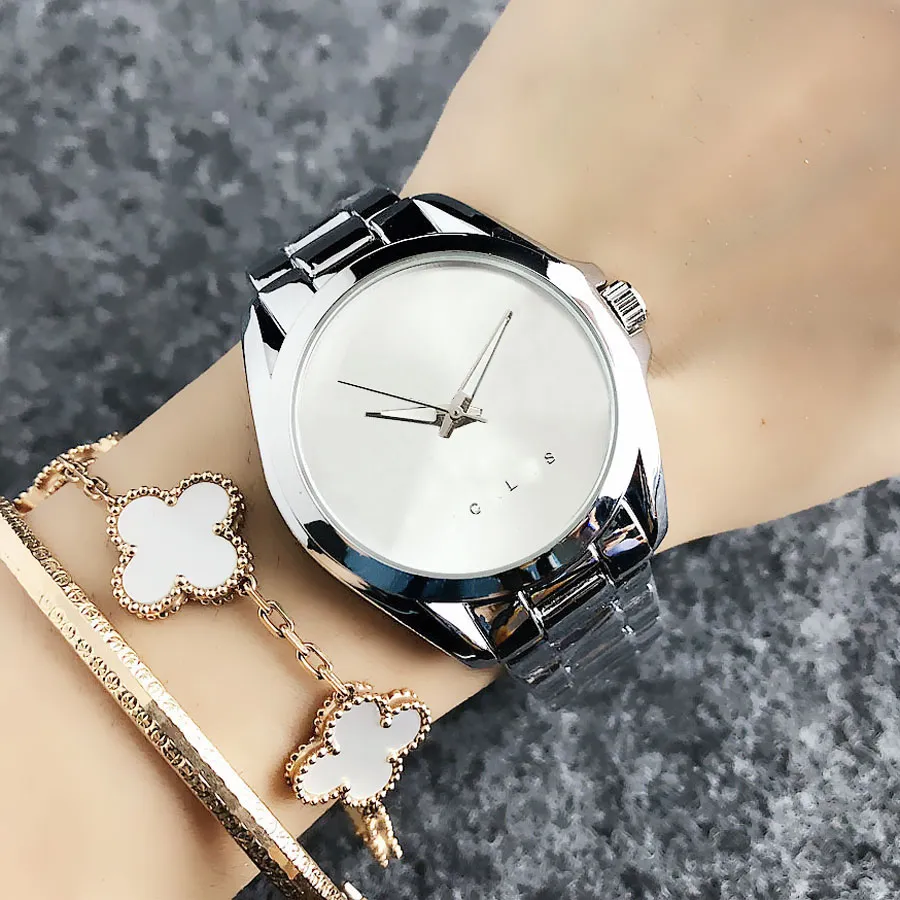 Marka zegarek dla kobiet wielkie litery w stylu metalowy zespół kwarcowy zegarek M56253W