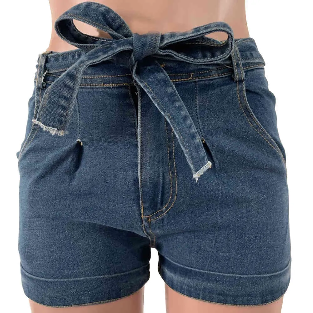 Artı Boyutu Moda Kemerli Denim Şort Yaz Kadınlar Sıska Yüksek Bel Kot Lady Streetwear Cepler ile Sıcak Kısa Pantolon Fermuar 210323