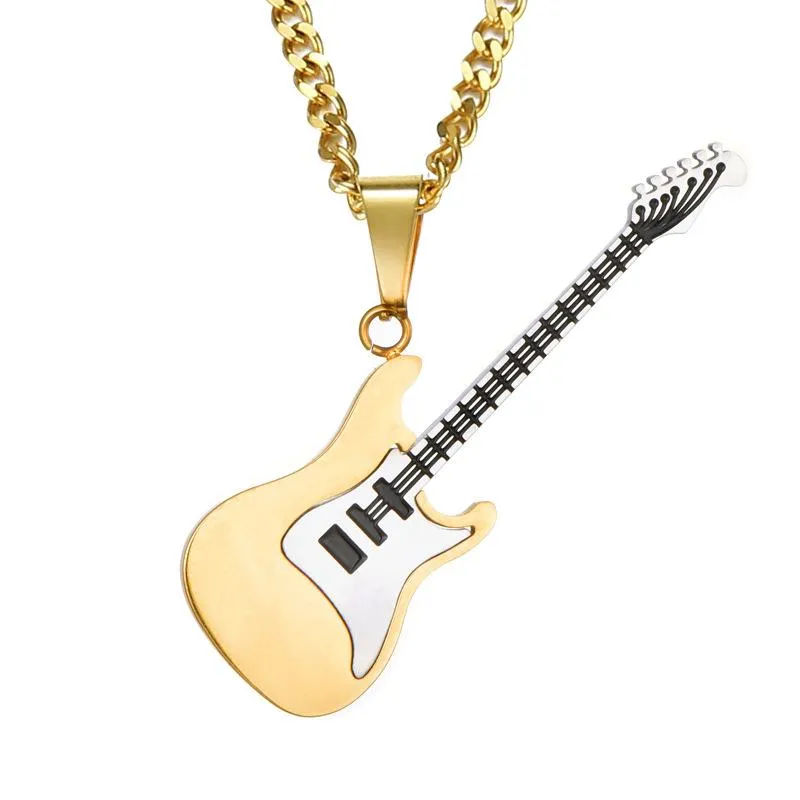 Collane con ciondolo Elegante 53MM Acciaio inossidabile Oro Nero Argento Colore Chitarra Collana Gioielli Regalo uomini Appassionati di musica244L