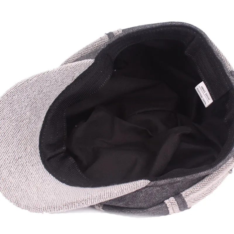 2022 New Dark Grey Patchwork Cotton Octagonal Hat Women Distress Painter Cap Autumn Winter Men Newsboy Caps Whole205i