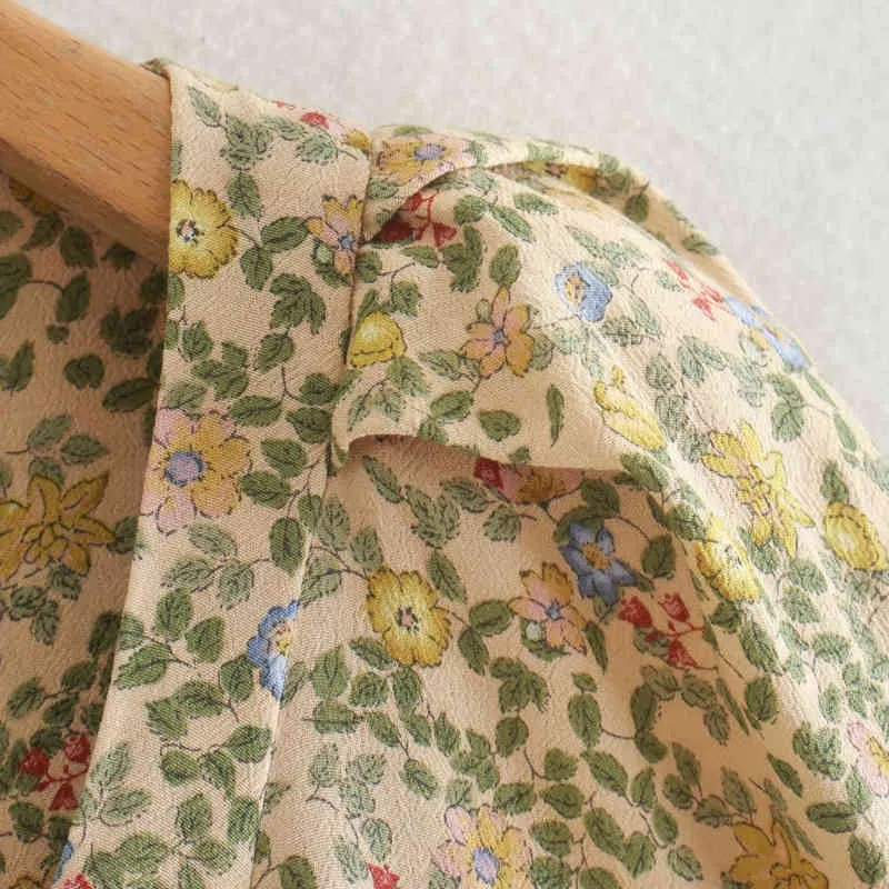 Mujeres verano vintage camisas vestido estampado floral manga de hojaldre botones forro mini es femenino elegante moda vestido 210513