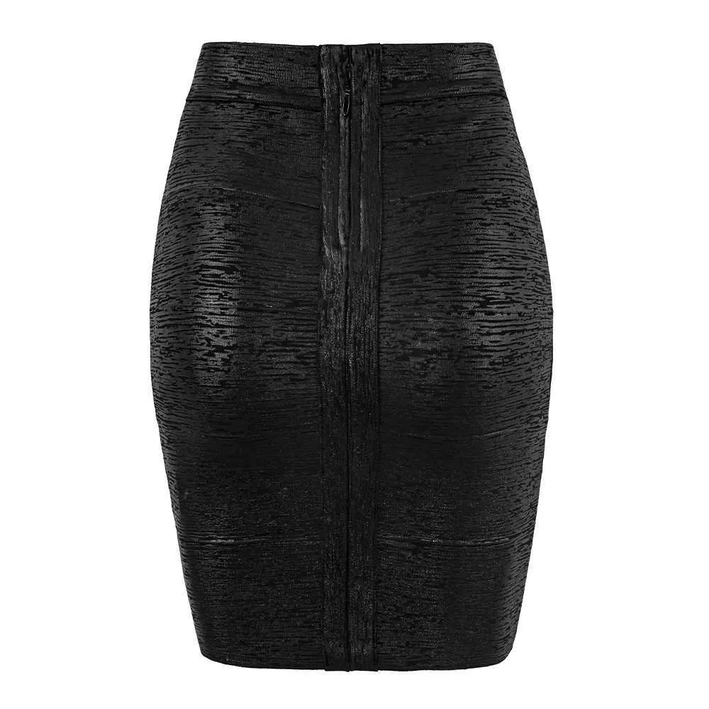 En gros Femmes D'été Jupe Sexy Noir Argent Or Bandage High Street Designer Skinny Club Party Mini Crayon s 210621