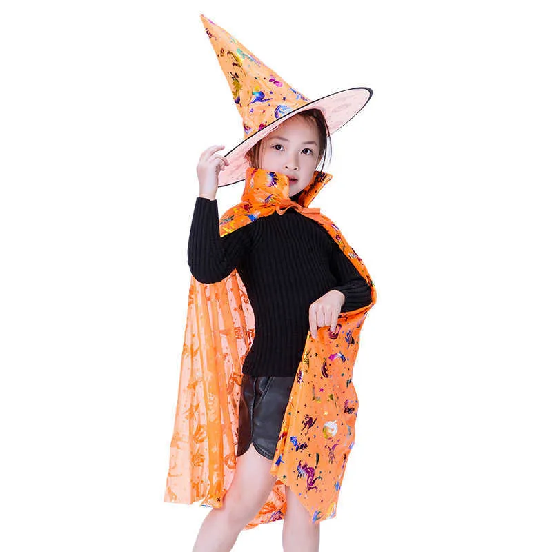Meninas Kids Halloween traje bruxa bruxa bruxa capa top apontou chapéu ajustado cosplay partido magia varinhas crianças meninos men mágico q0910