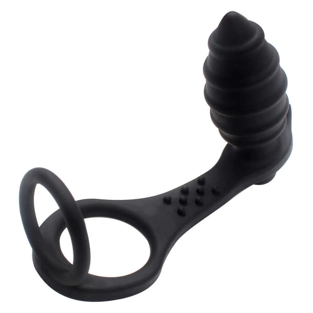 Articles de massage Double anneau de coq Produits pour adultes G-spot Prostata Masseur Vibromasseur Jouets sexy pour hommes Gode anal Butt Plug Silicone255h