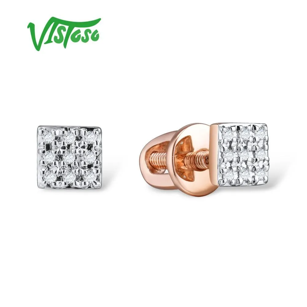 Vistoso gouden oorbellen voor vrouwen 14K 585 Rose wit goud mousserende diamant sierlijke ronde ronde cirle stud oorbellen trendy fijne sieraden 2103911051