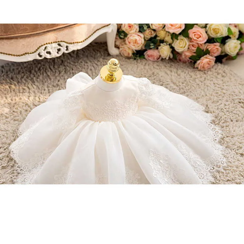 Lente tiener meisjes jurk korte mouwen witte kant prinses jurken piano prestaties bloemen meisje voor bruiloften E1000 210610