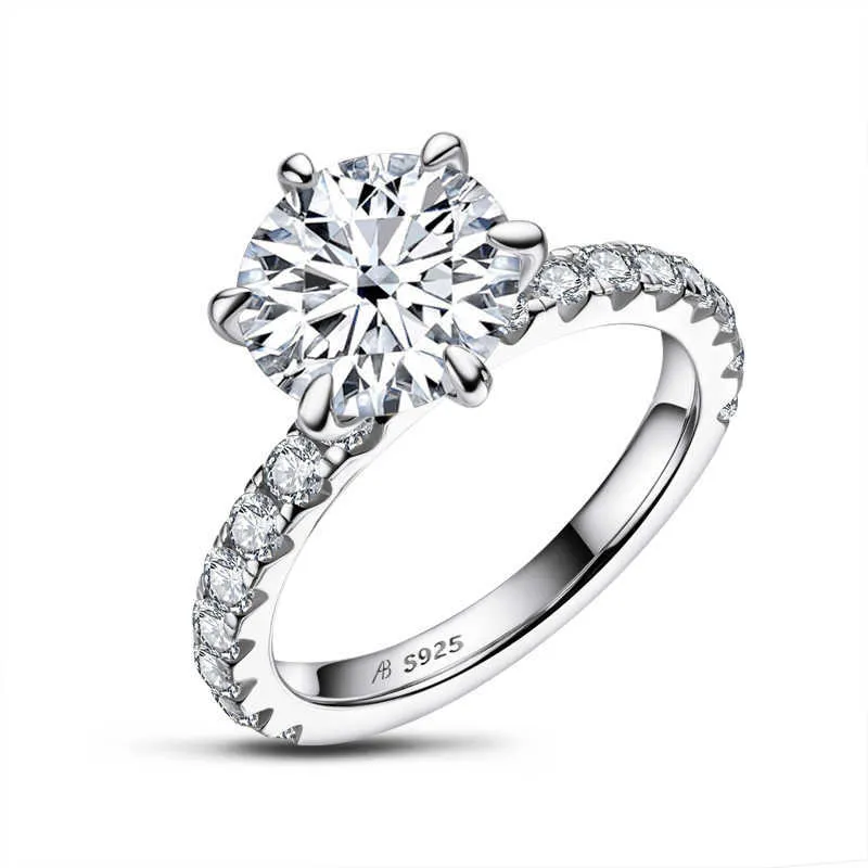 anziw 925 스털링 실버 4ct round cut ring 여성 6 갈래 시뮬레이션 다이아몬드 약혼 웨딩 밴드 링 보석류 241y