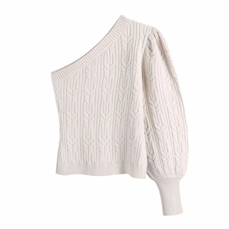 Spring Women Crochet Knitting Asymmetric one Shoulder Sweater Female Long Sleeve Pullover Casual Lady Loose Tops SW1182 210430