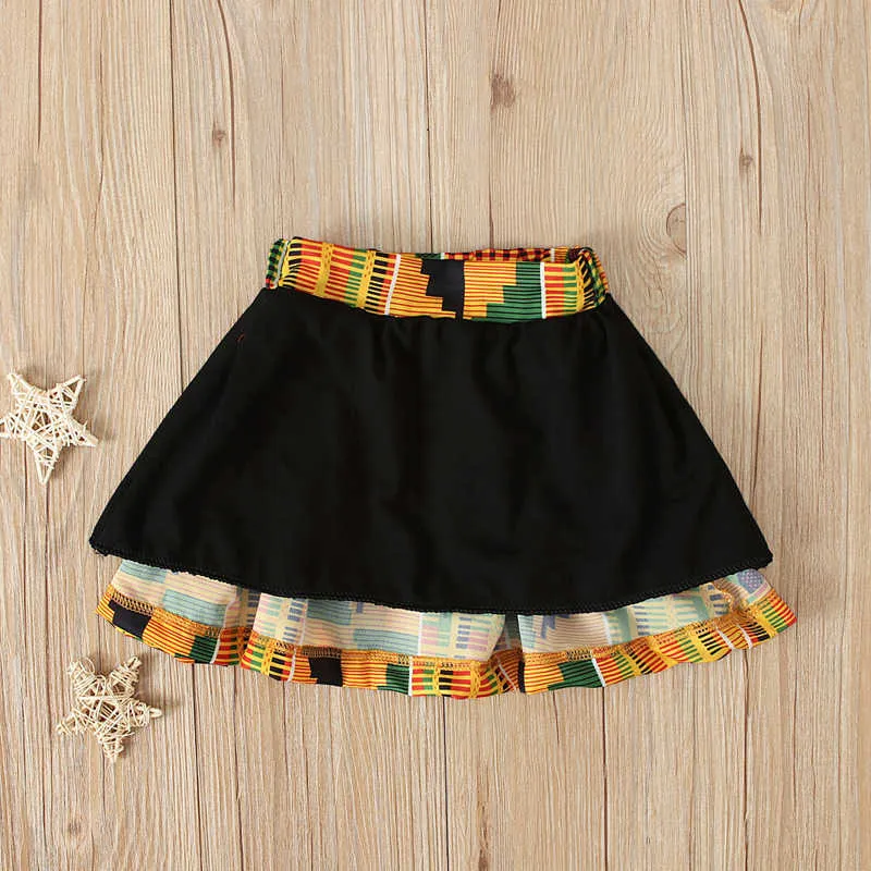 Fashion Toddler Christmas Outfits African Bohemian Zipper Jacket + Skirt Suit Kids Clothes 210611