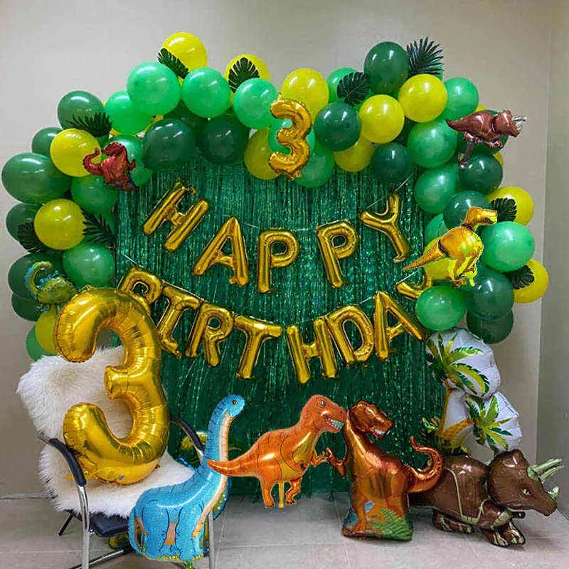 dinosaure fête d'anniversaire décoration ballons arc guirlande kit joyeux anniversaire ballons feuille rideaux dino thème fête faveur 211216