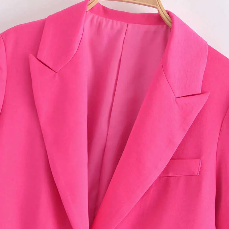 TRAF Za Women Blazer Fashion Office Ladies Jackets Coat Female Rose Red Long Sleeve Loose Single Button Girls Chic 211006