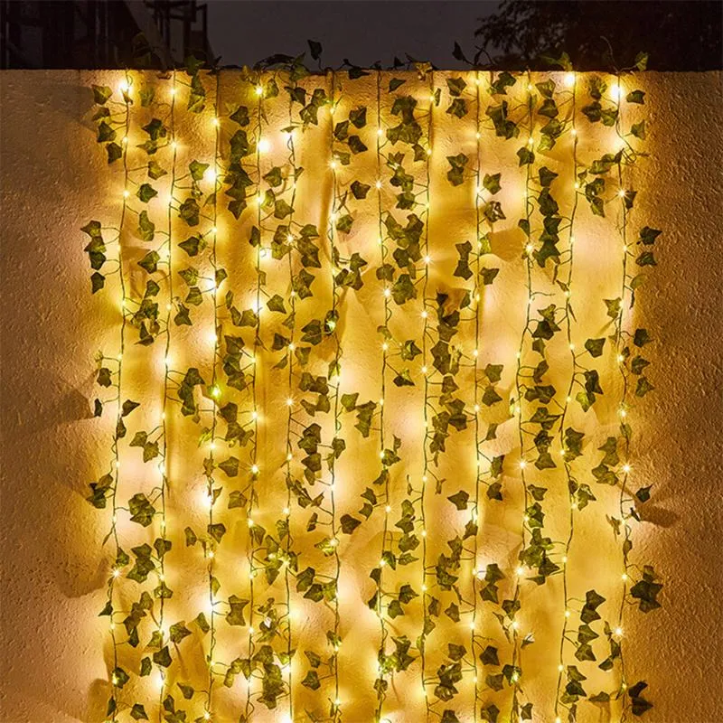 Strängar 10 5 2m Fairy Wedding Ivy Leaf Vine String Lätt Solenergi med gröna blad Holiday Lamp till jul Thanksgiving Patio 258T
