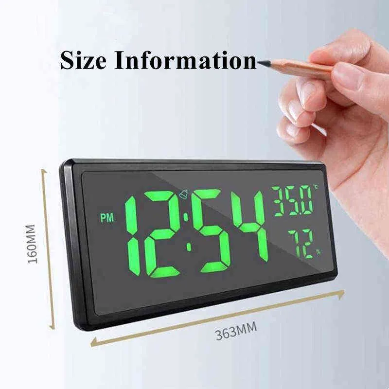 36.3 * 16 * 4 CM Gran reloj de pared digital Alarma El brillo se oscurece por la noche Humedad Temperatura Relojes de mesa Relojes electrónicos LED 211110