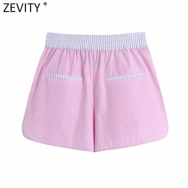 Zevity Donna Moda Patchwork Stampa a righe Pantaloncini estivi casual Donna Chic Elastico in vita Colore rosa Pantalone Cortos P1029 210603