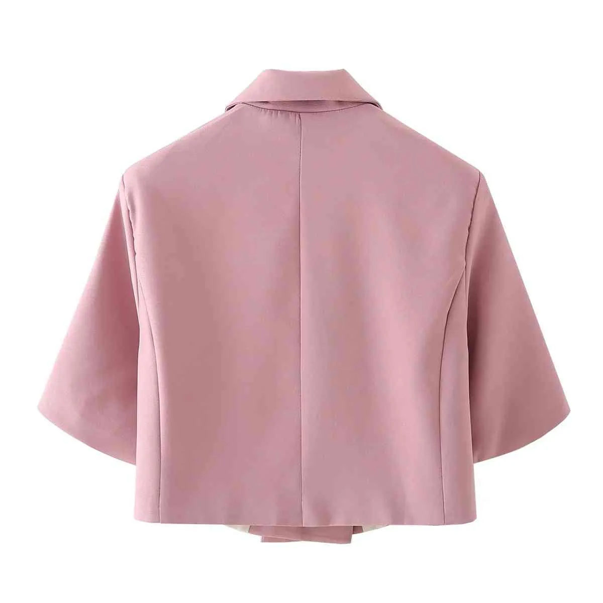 Elegante giacca blazer corta doppiopetto rosa estate manica corta Office Lady Slim abito casual femminile top 210521