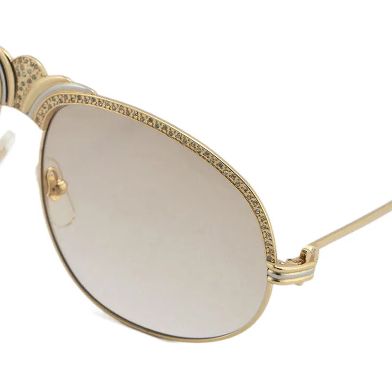 Ganze Verkauf Diamant Männer Metall Sonnenbrille 18K Gold Vintage Frauen Gläser Unisex 1112613 Kleinere Große Steine C Dekoration für D2452