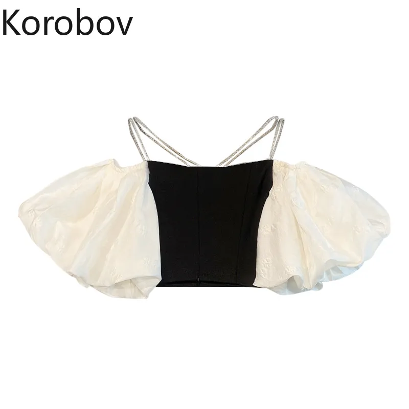 Korobov Frauen Blusen Vintage Puff Kurzarm Crop Shirts Sommer Strand Stil Boho Blusas Mujer Neue Shirts 210430