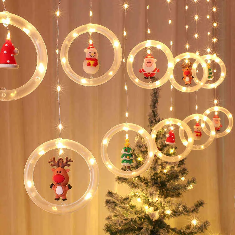 Navidad Home Decor Christmas Round Curtain Light String År 2022 Gåvor Xmas Party DIY Tillförsel Julgransdekoration 211104
