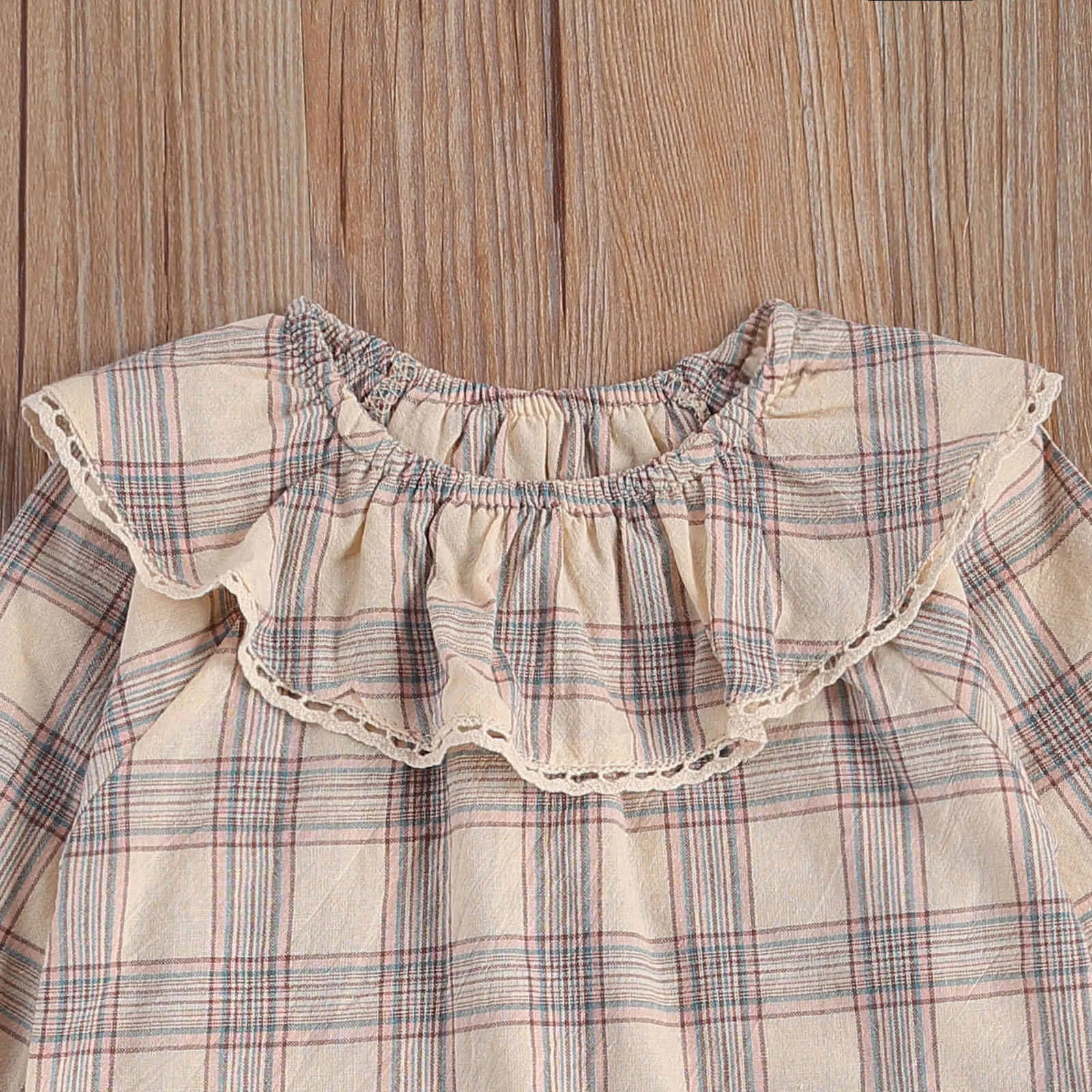 0-24m vår höst vintage toddler född spädbarn baby flicka kläder satt ruffles långärmad topp denim overall outfits 210515