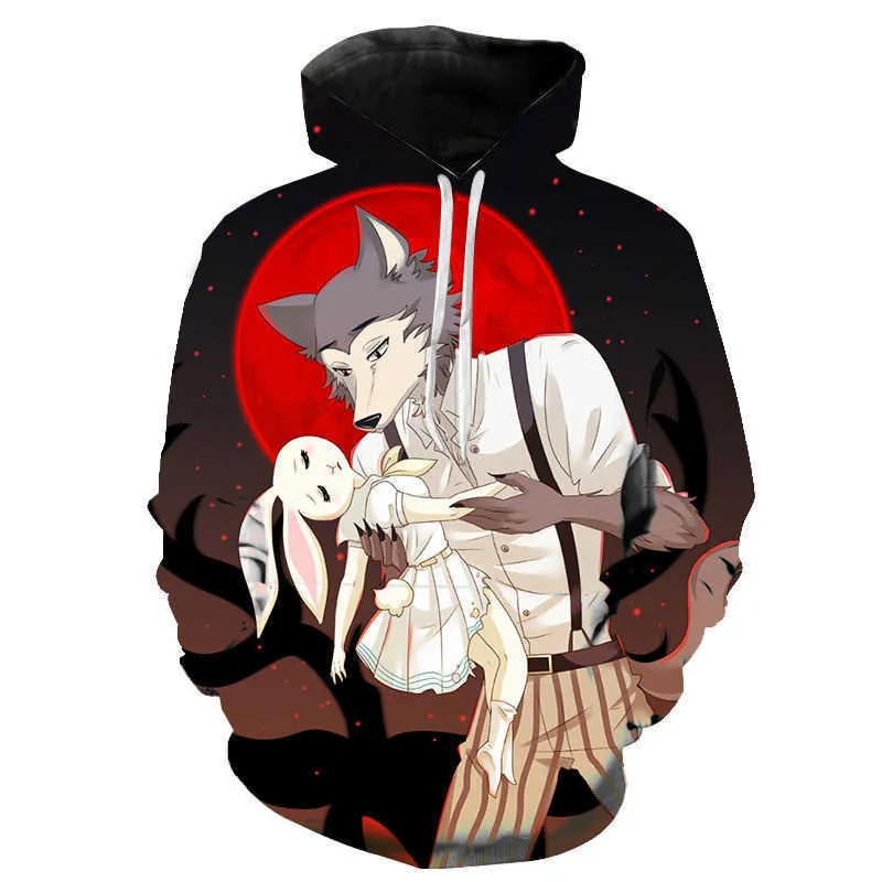 Anime Beastars 3D-Druck Hoodies Männer Frauen Lässige Mode Kapuzenpullover Hip Hop Pullover Hoodie Wolf Kaninchen Tops Mantel Kleidung Y0816