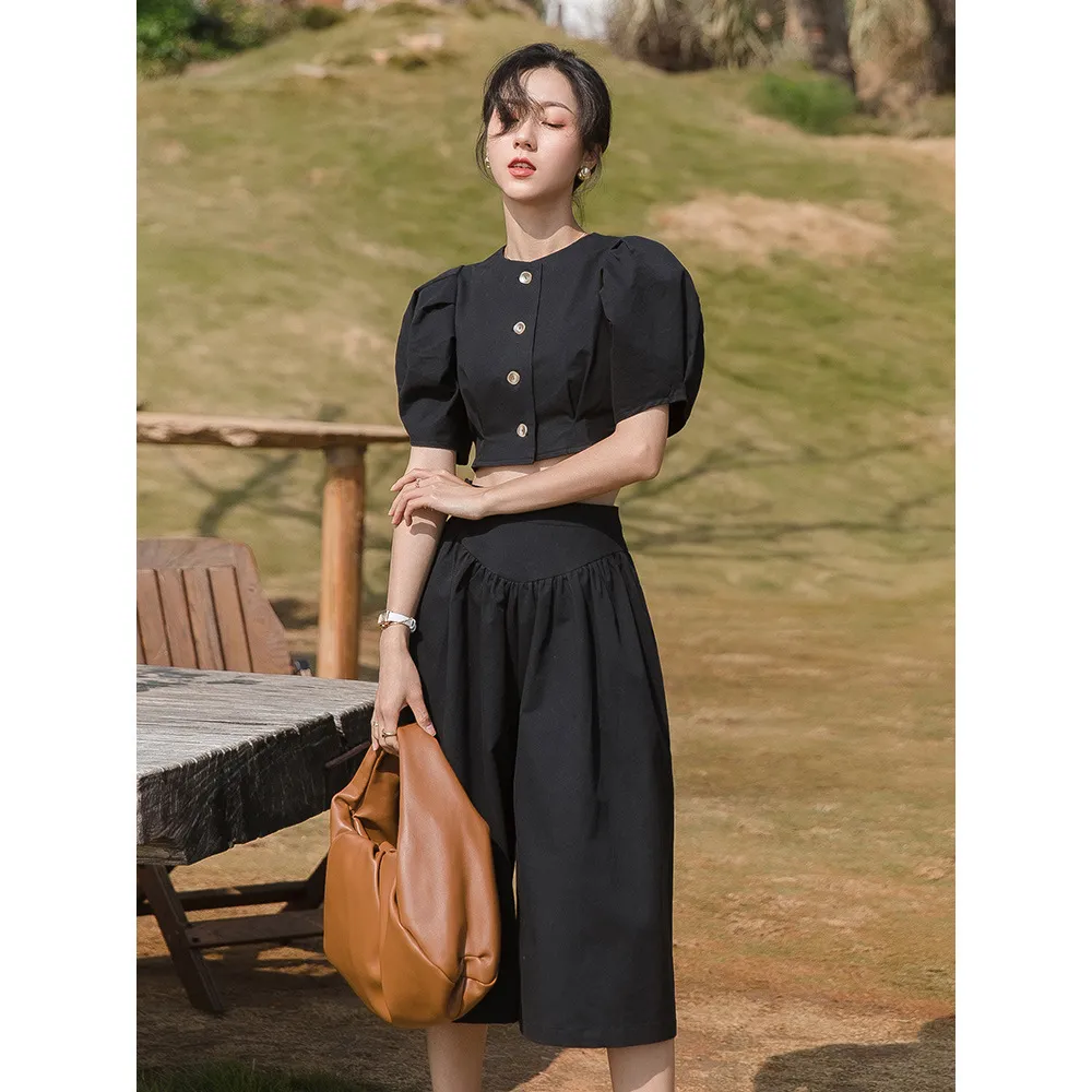 KOBOV Mulheres Conjuntos Coreano Primavera Verão Vintage Soltas Soltas Set Slow Sleeve Botão Tops e Pockets Casual Skirt Ternos 210430