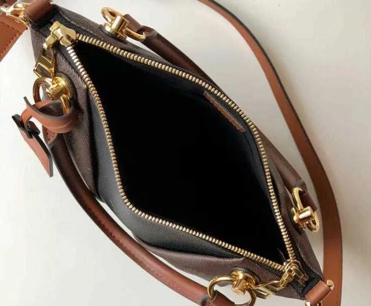 Designer toppkvalitet M43976 27cm Tote Canvas Calfskin Leather Top Handtag Axelband Totes Handväskor med damm plånböcker267y