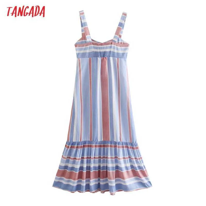 Tangada, Vestido de verano con estampado de rayas coloridas para mujer, vestido informal sin mangas a la moda para mujer, Vestido 2W167 210609