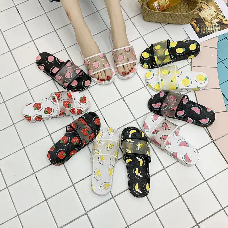 Fashion Fruit Print Women Slippers Summer House Slippers Peach Banana Strawberry Watermelon Pattern Cartoon Sandals Womens Shoes Y0427