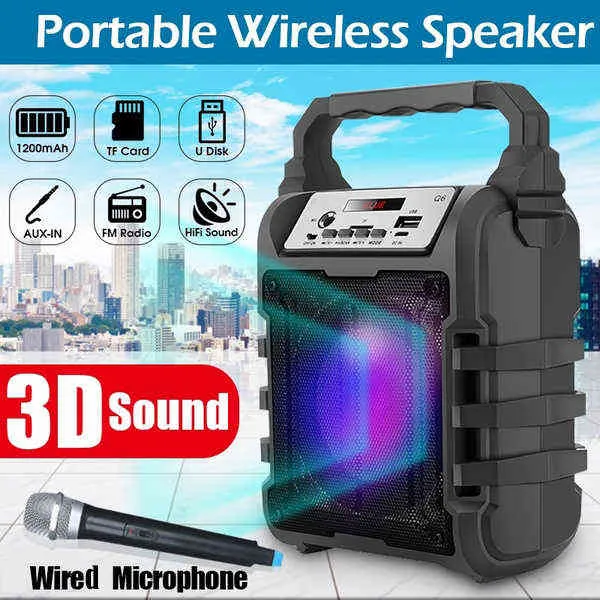 Altoparlante Bluetooth senza fili 3D Cassa di risonanza portatile Subwoofer stereo basso Supporto USB TF Card AUXin FM con microfono cablato H1111043903