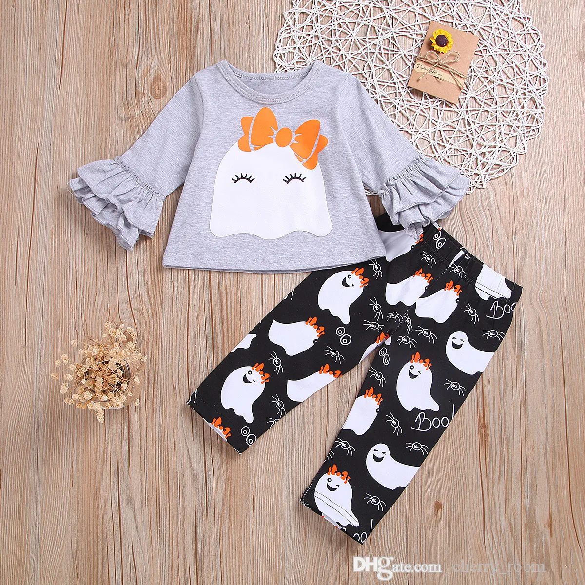 bambini set di abbigliamento di Halloween neonate divertenti cartoni animati stampa t-shirt a maniche lunghe + pantaloni lunghi 2 pezzi abiti bambini abiti casual S1405