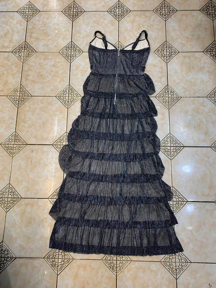 Ocstrade Bodycon Dress Elegant Cascading Ruffle Sexy Spaghetti Strap Black es Club Night Party 210527