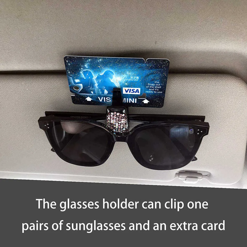 Voiture pare-soleil lunettes Stent Bling cristal strass mode voiture lunettes lunettes de soleil crochet avec billet carte Clip pour filles cadeau