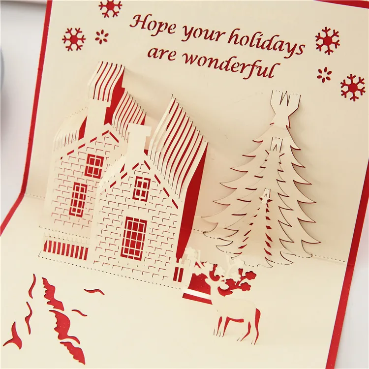 Christmas 3D Greeting Cards Colorful Tree Laser Cutting Envelope Postcard Hollow Carved Handmade Children Gift Card