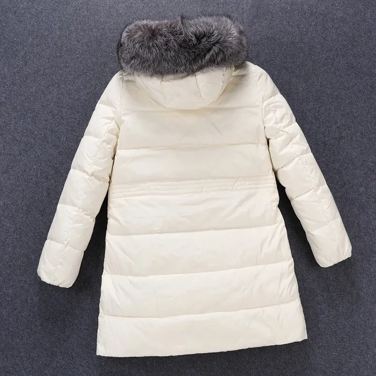 Kvinnor Tjock Slim Long Dowm Coat Designer Brand Warm Jackor Parkas med päls Hood Vindskyddad Vinter Outwear