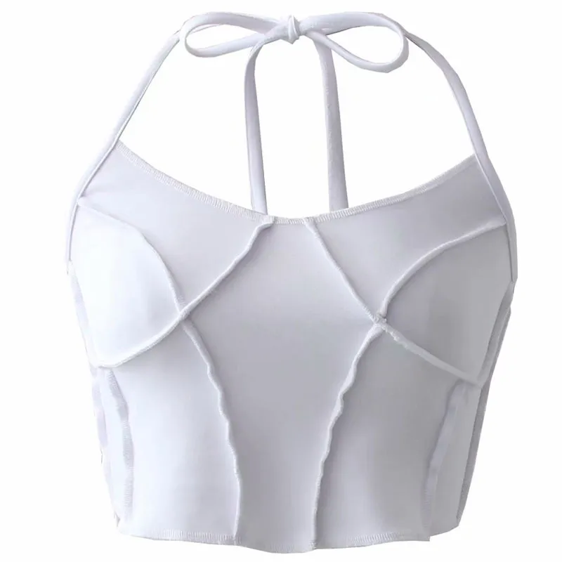 Женщины Летняя сексуальная упругость Camis Tain Tain Tops Сплошная белая стройная сладкая женская мода улица с верхней одежды 210513