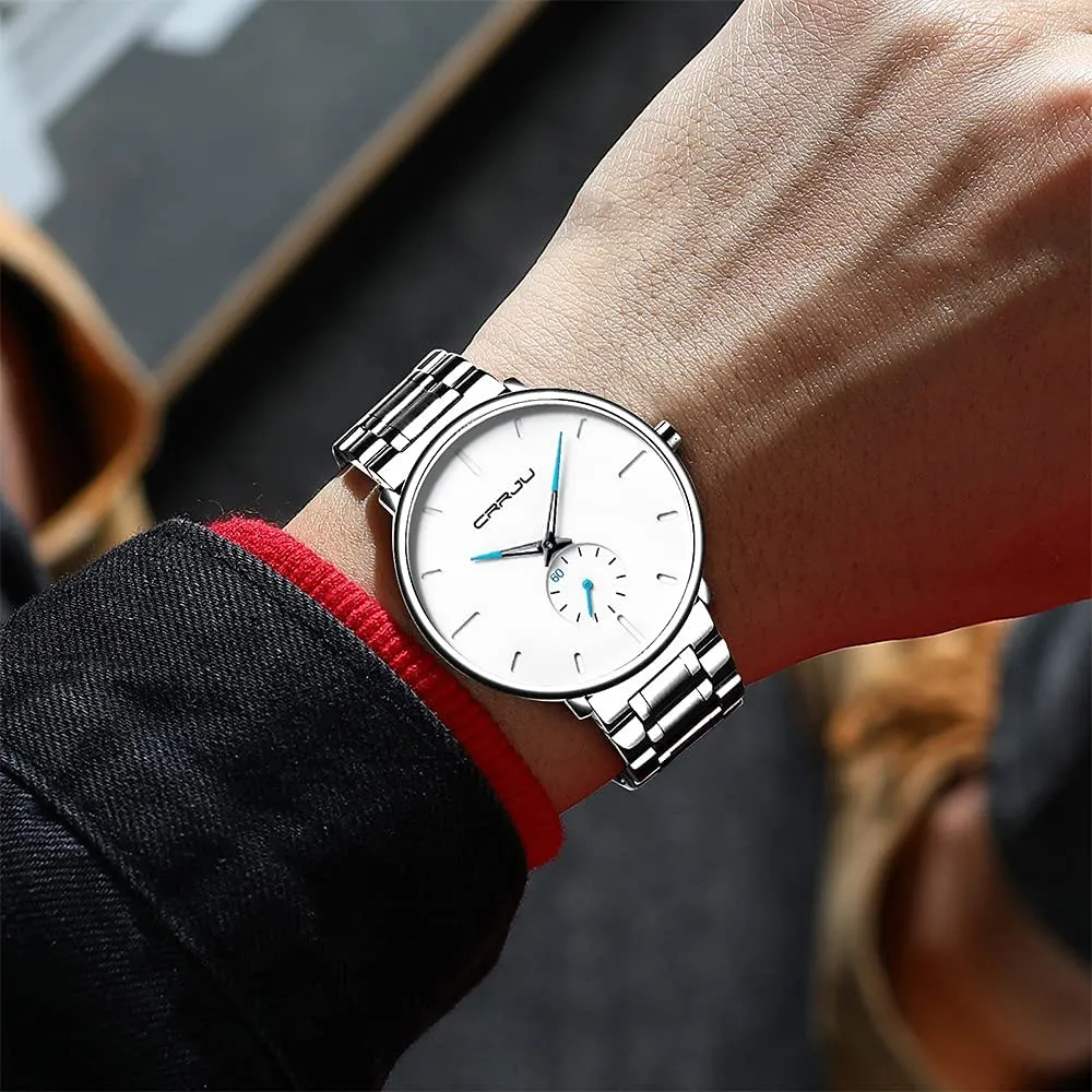 Relógios masculinos ultra-fino minimalista à prova dwaterproof água-moda relógio de pulso para homem unissex vestido com banda de aço inoxidável-preto hands299m