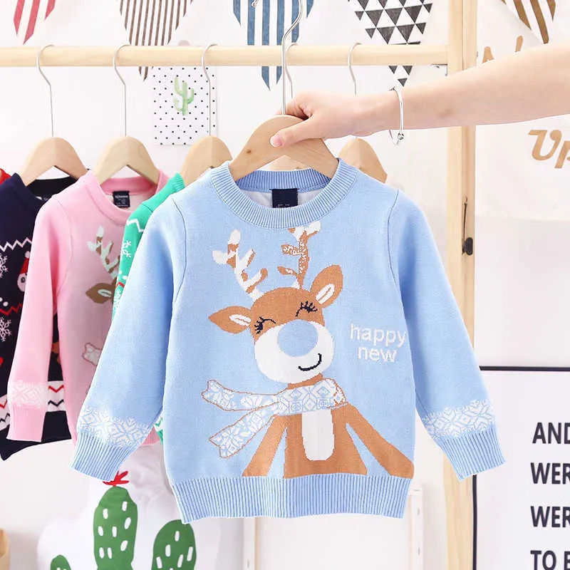 2021 herbst und winter neue kinder tragen mädchen Weihnachten fawn jumper kinder mit wolle baumwolle pullover Y1024