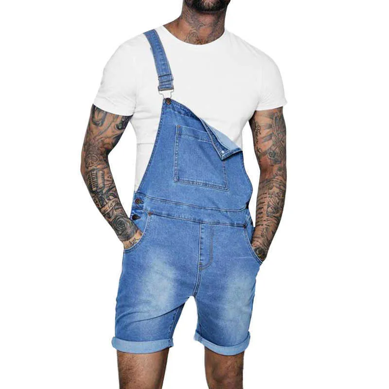 Hommes Denim Bib Workwear Mode Denim Combinaison avec poche Combinaisons Barboteuses Pantalons à bretelles Shorts d'été Salopette Hi Street DSA 210622