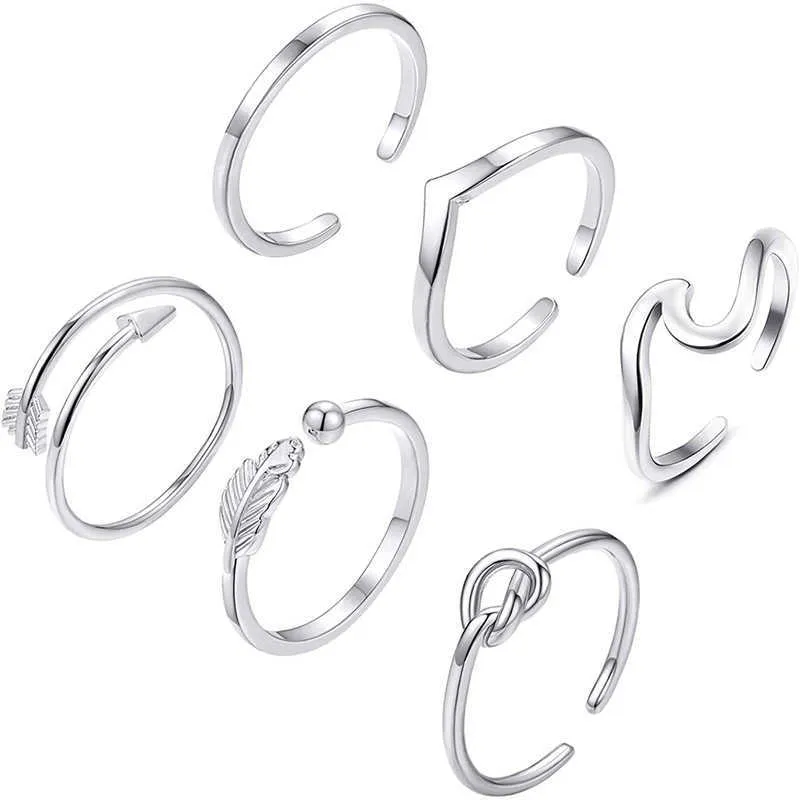 Arrow Knot Wave Rings for Women Adjustable Stackable Thumb Open Rings Set Summer Vacation Jewelry X0715