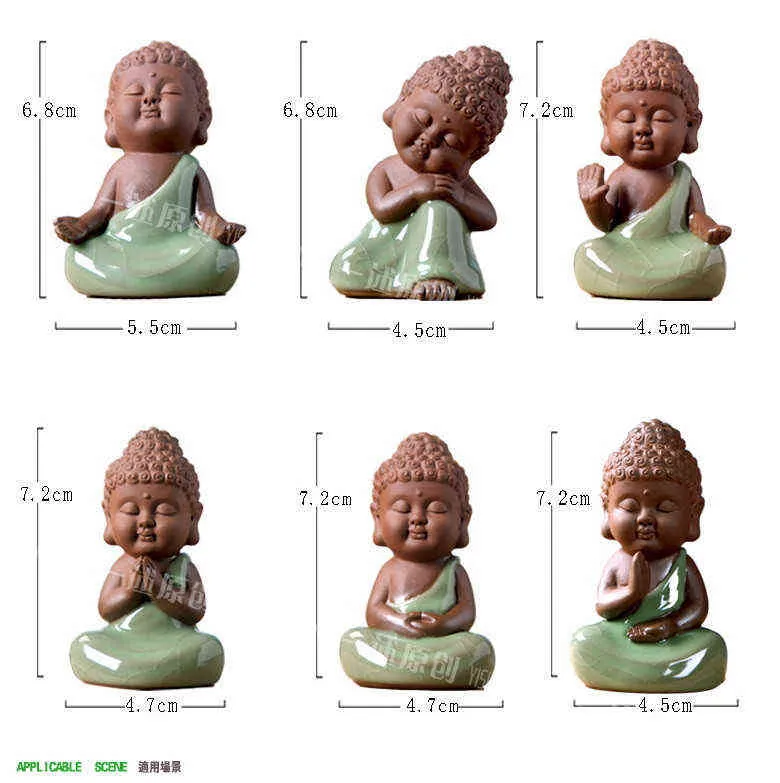 XINCHEN Céramique Artisanat Creative Décoration de La Maison Salon Feng Shui Ornements Mignon Petit Bouddha Zen Comme Des Pots D'ameublement 211108