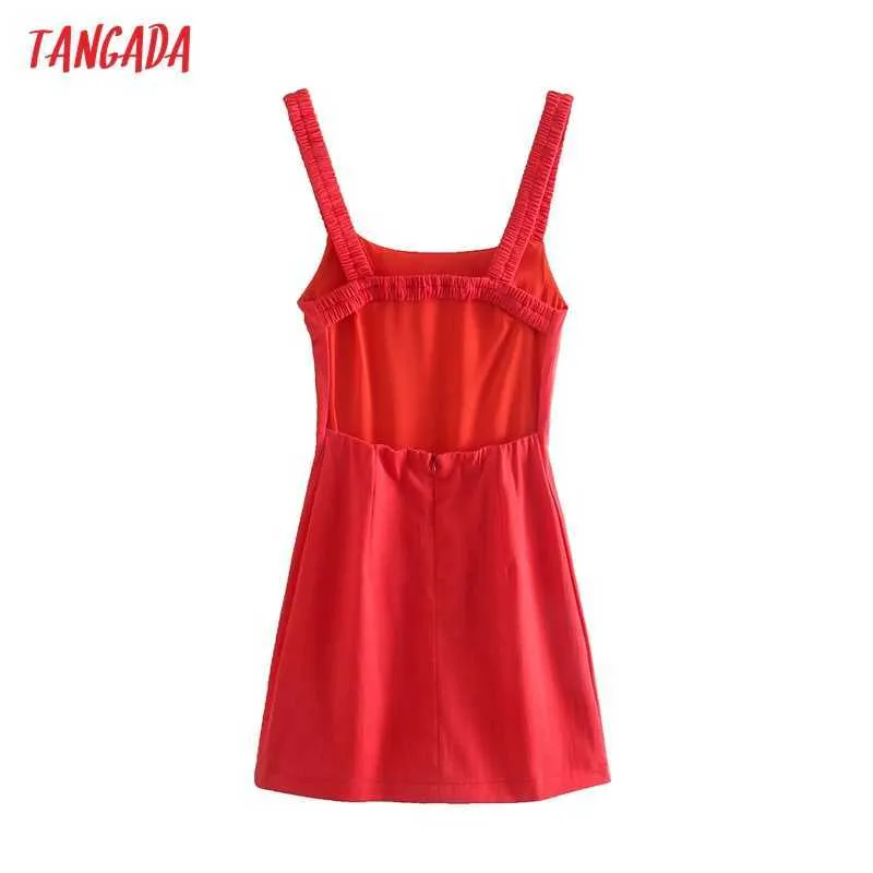 Tangada Femmes Rouge Dos Nu Robe Sangle Sans Manches Mode Dame Robes D'été Robe QD52 210609