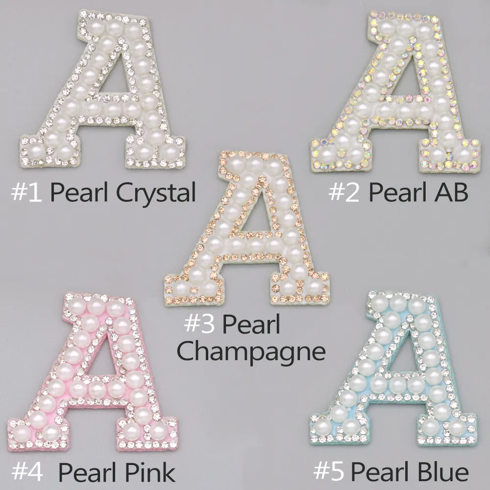 English Letter Rhinestone Appliques Pearl Letter Patches For Clothes Sew On Rhinestone Badge DIY Jeans Garment Accessories