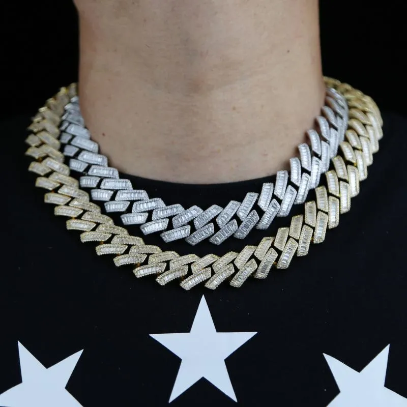 Chokers Iced Out Bling 19mm Baguette CZ Tunga Chunky Cuban Link Chain Halsband Silverfärg 5A Zircon Choker Hip Hop Men Women Jew188V